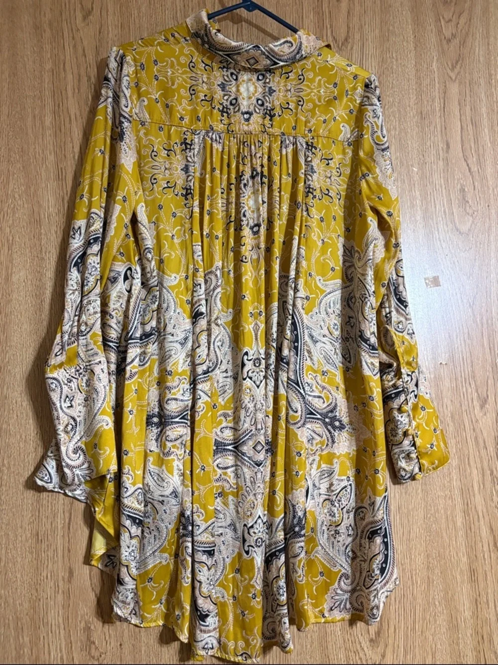 Free People Mustard Paisley V-Neck Tunic
